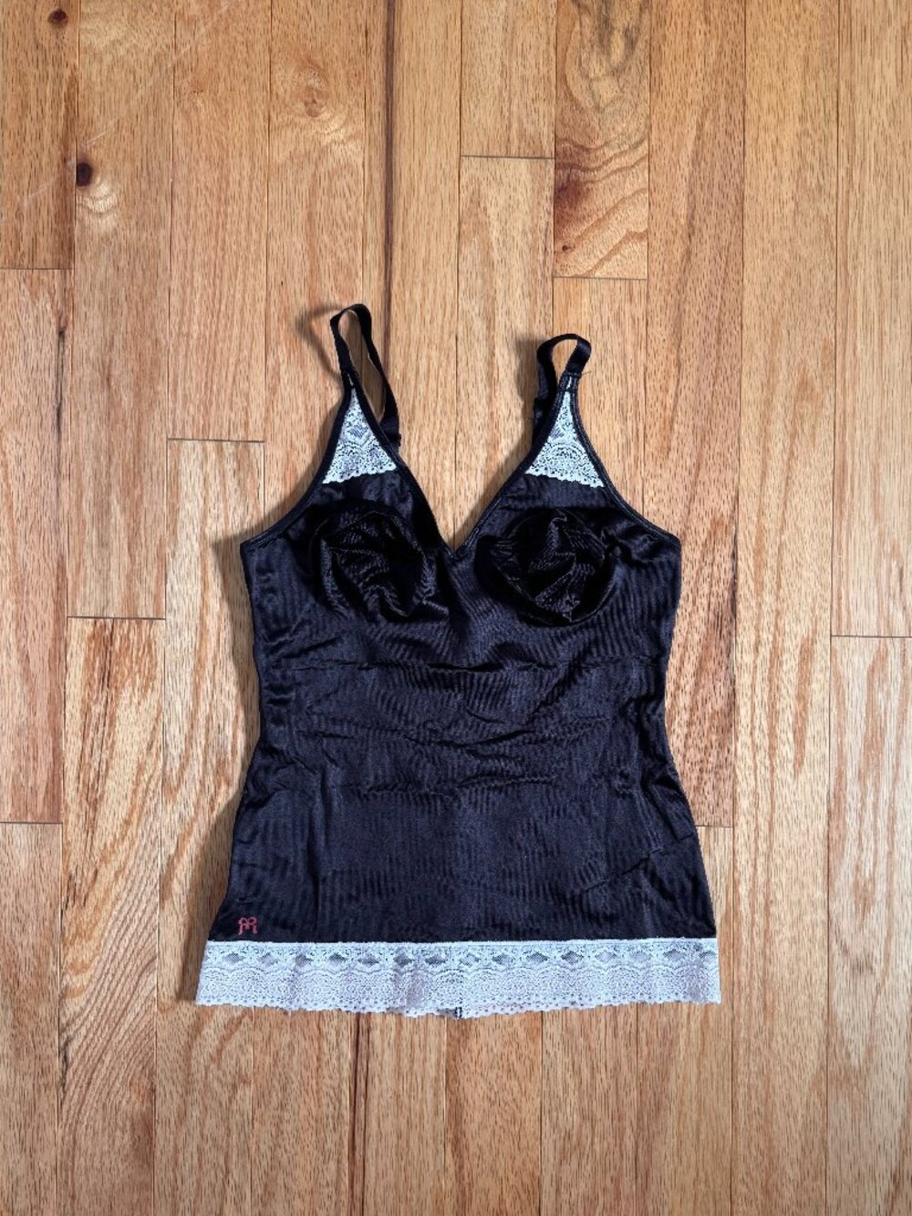 Ruby Ribbon Shaping Cami Black with White Lace Trim Wire-Free Size 36